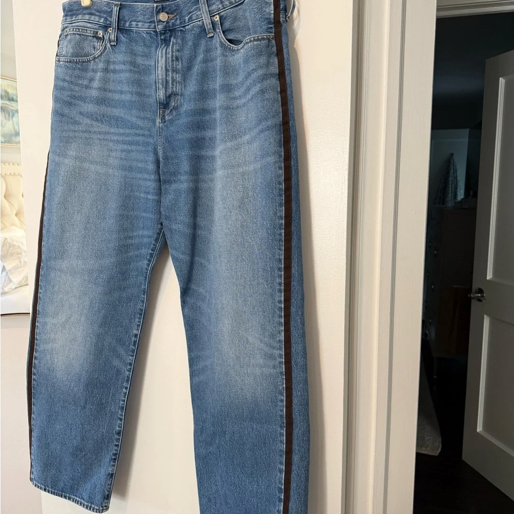 Women’s J.Crew Straight Leg Jeans with Brown Suede Side Stripe - Picture 2 of 6